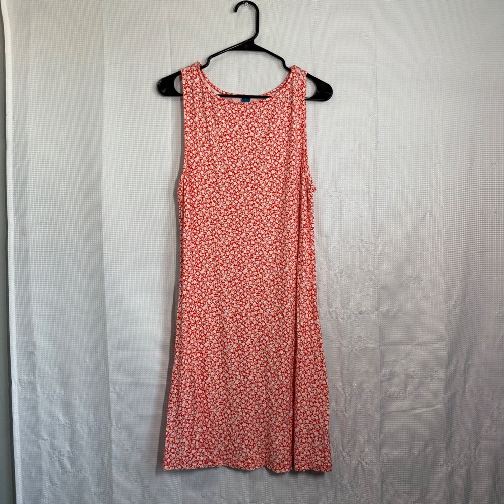 Old Navy Dress Rayon Floral Sleeveless Shift Casual Summer Boho Red White Large